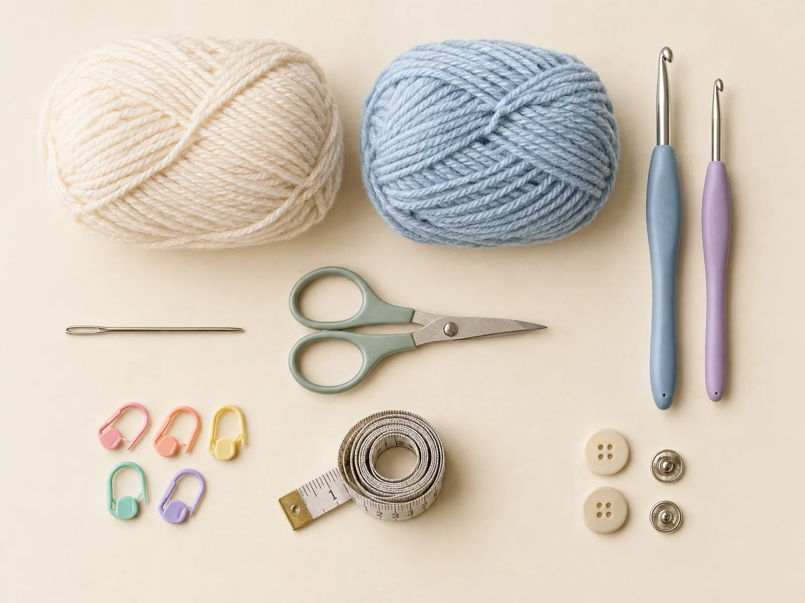 Materials and tools for crochet baby cardigan pattern
