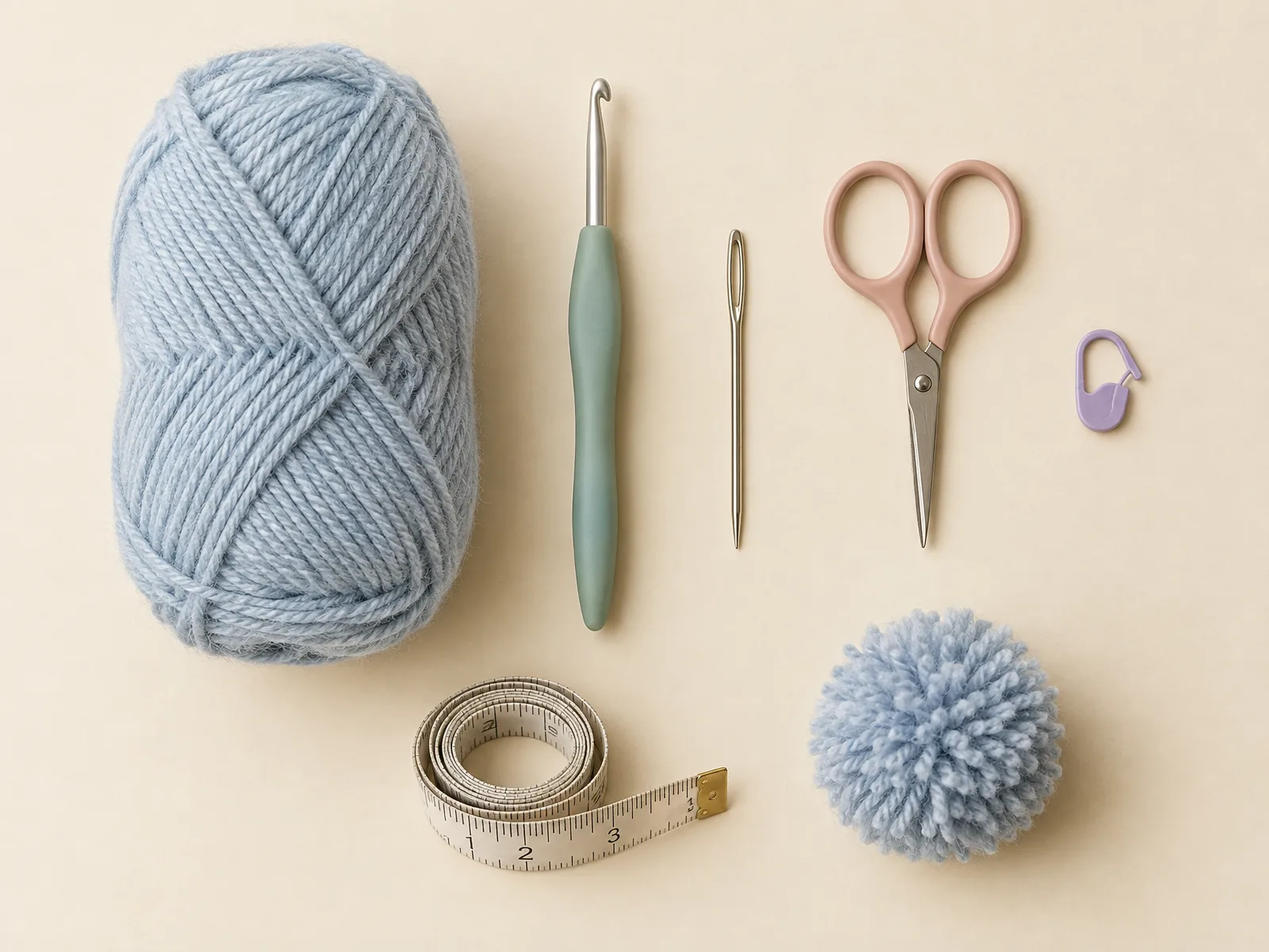 Materials and tools for crochet baby hat pattern