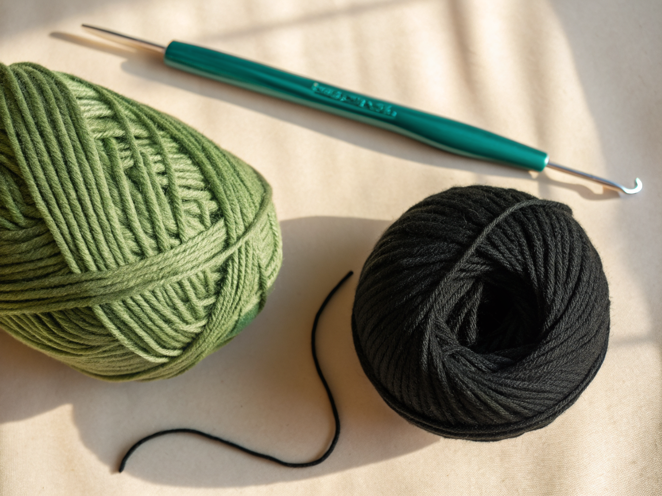 Materials and tools for crochet frog amigurumi pattern