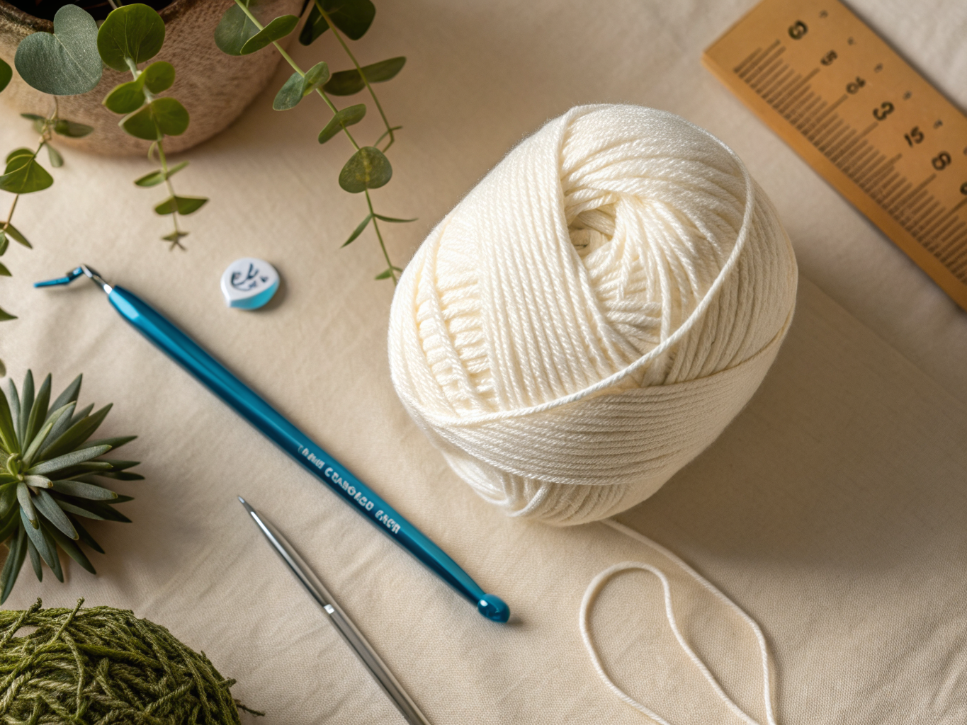 Materials and tools for crochet octopus amigurumi pattern