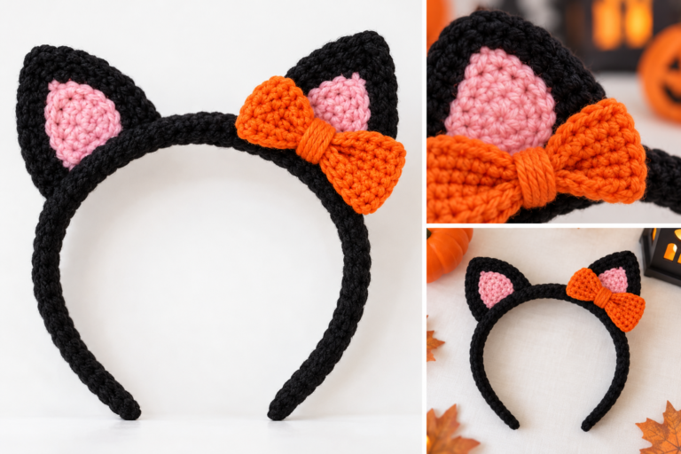 Halloween cat ear headband crochet pattern