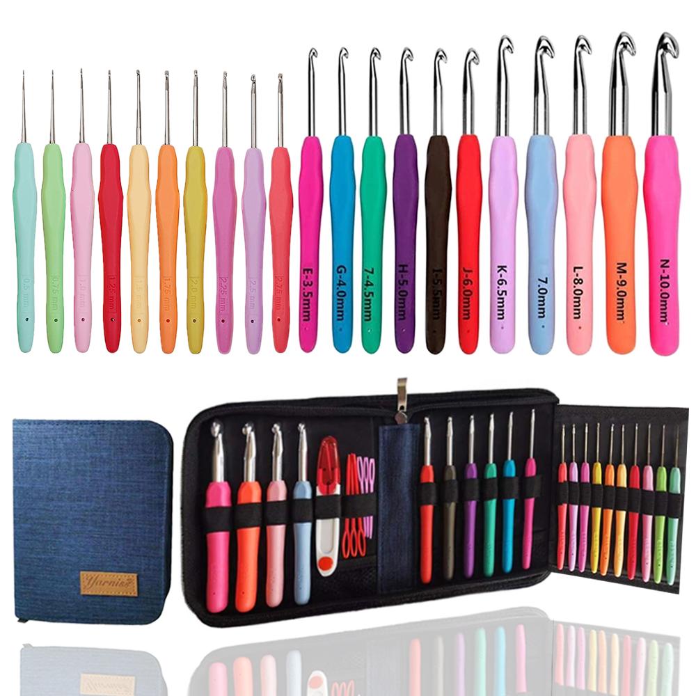 Yarniss 20 size ergonomic crochet hooks set with colorful handles and storage case